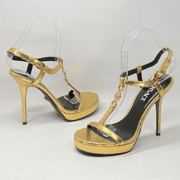 Versace Gold Medusa '95 Metallic Heeled Sandals size 36 - Picture 10 of 14